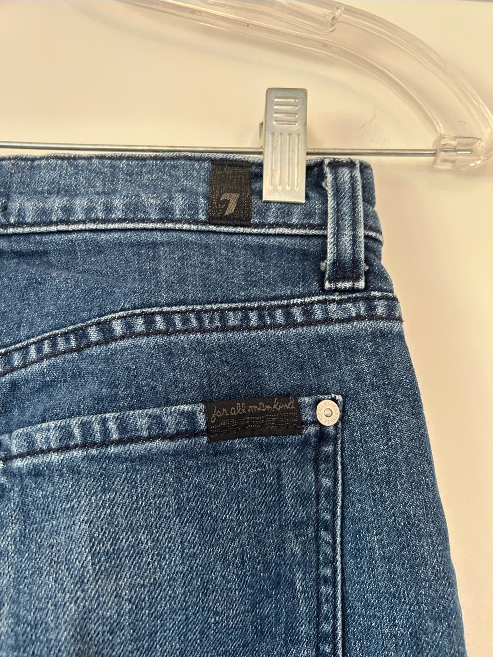7 For All Mankind Dark Blue High-Rise Wide Leg Flare Jeans - Picture 10 of 12